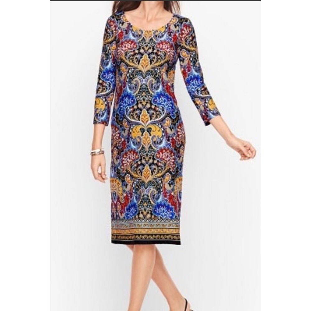 Talbots Jersey Paisley Shift Dress Business Casual Multicolor Size S Petite EUC